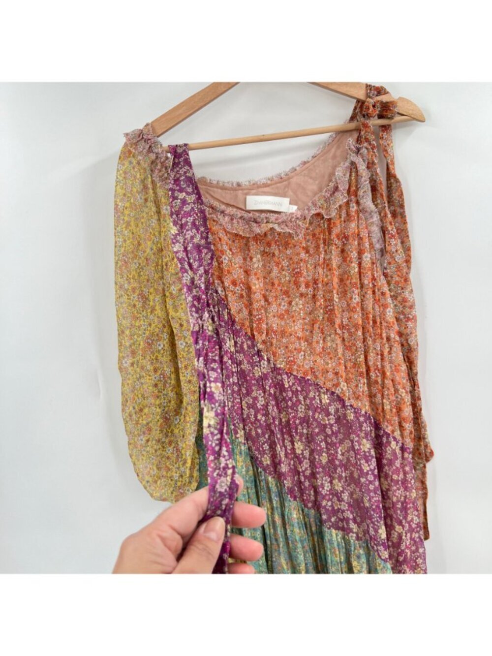 Zimmermann Carnaby Frill Floral Silk Cold Shoulder Asymmetrical Dress - Picture 6 of 8
